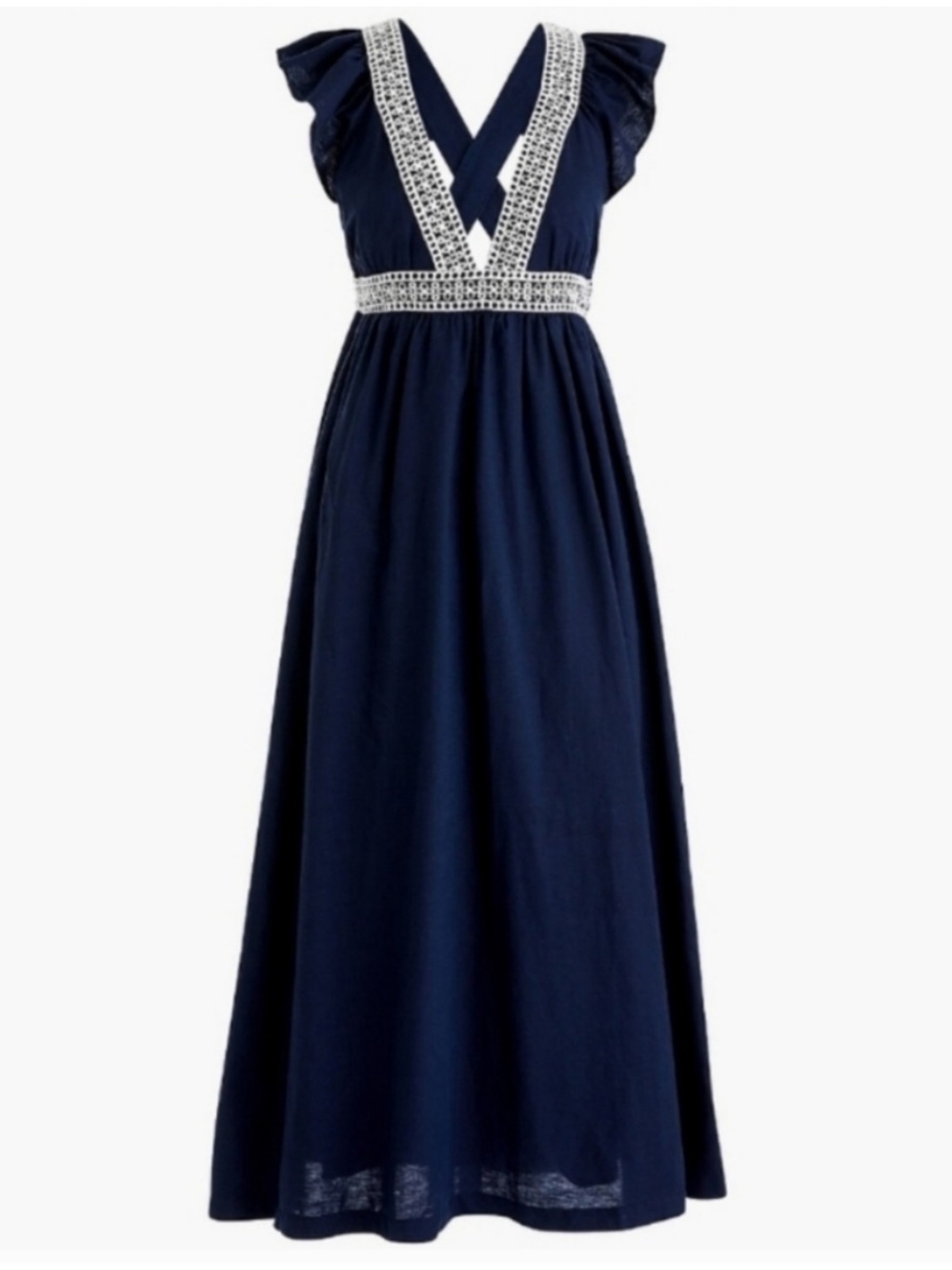 NWT J Crew Ruffle deep V-neck beach dress - Navy Blue, Size Medium